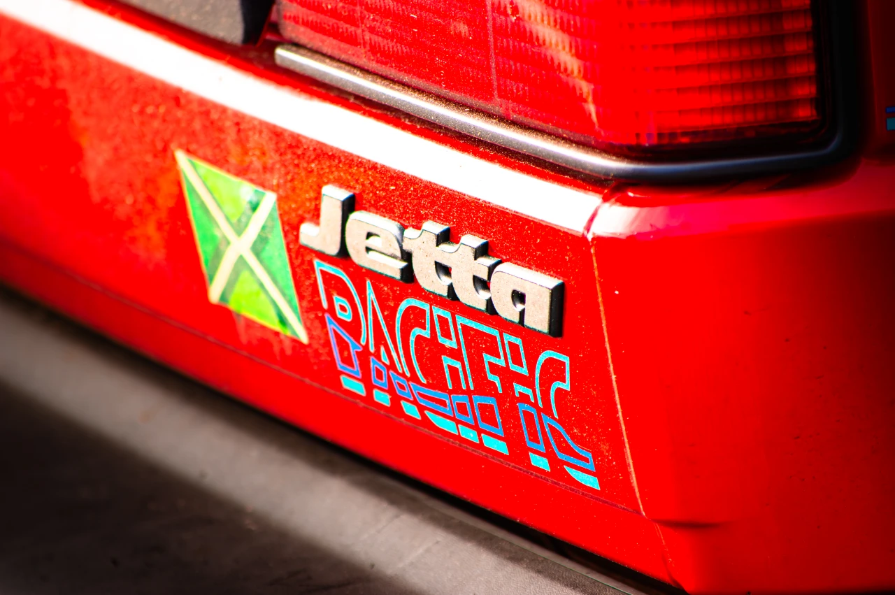 Close up photo of the Pacific branding and Jetta badge.